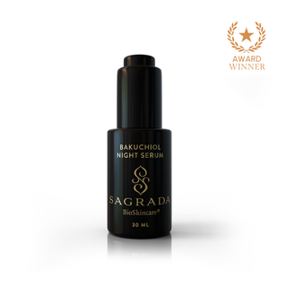Sagrada Bakuchiol Night Serum award-winning botanical nighttime serum for smoother and more radiant looking skin
