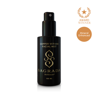 Sagrada Copper Vetiver Facial Mist award-winning mineral enhanced botanical face mist for hydration and skin refresh