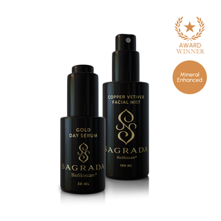 Sagrada Day Ritual bundle featuring Gold Day Serum and Copper Vetiver Facial Mist for radiant and hydrated skin