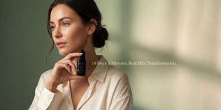 Model holding Sagrada Gold Day Serum representing the brand’s natural botanical skincare ritual