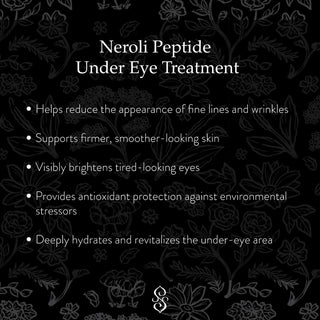 Neroli + Copper Peptide Under Eye Treatment benefits including hydration, firmer-looking skin, brighter under eyes, and reduced appearance of fine lines and wrinkles