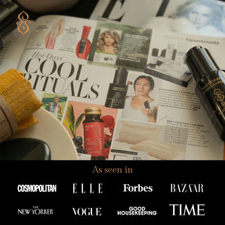 Sagrada skincare featured in editorial magazine spread, highlighting press mentions and clean beauty recognition