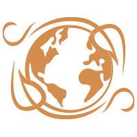 An icon of a globe with a leaf swirl, representing ethically sourced products.